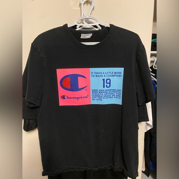 Champion Black T-Shirt with Red and Blue Logo - Picture 2 of 3
